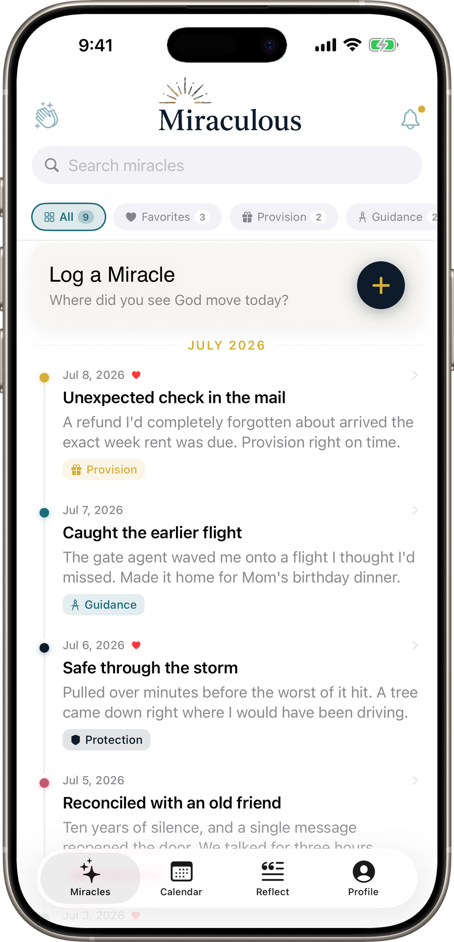 Miraculous — a list of recorded miracles and answered prayers
